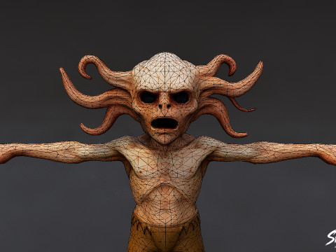 TentacleHead Ghoul T-Pose Modèle 3D
