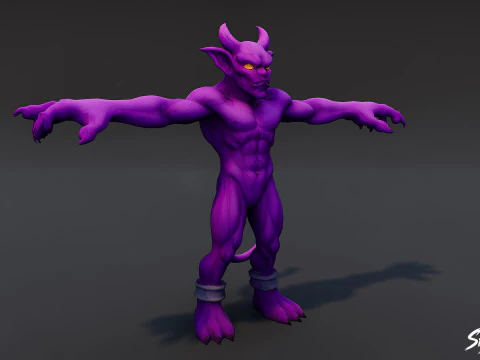 Purple Imp T-Pose 3D Model