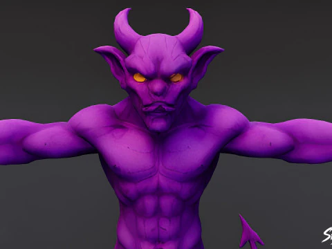 Purple Imp T-Pose 3D Model