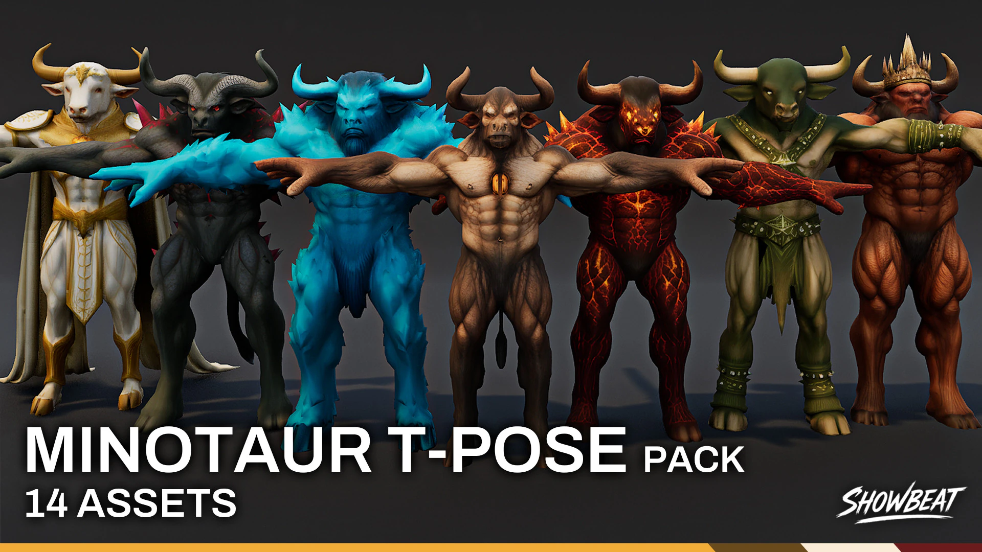 Complete Minotaur T-Pose Pack 3D Model .c4d .max .obj .3ds .fbx .stl .blend 