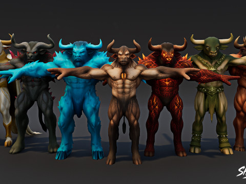 Paket T-Pose Minotaur Lengkap Model 3D