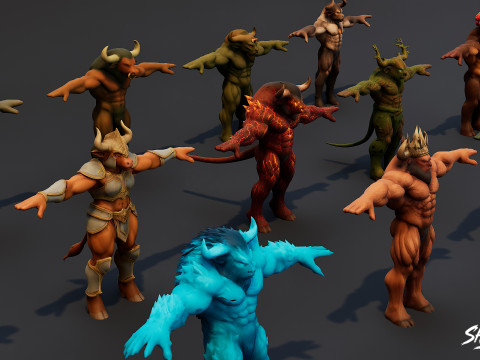 Paket T-Pose Minotaur Lengkap Model 3D