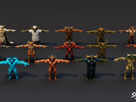 Paket T-Pose Minotaur Lengkap Model 3D