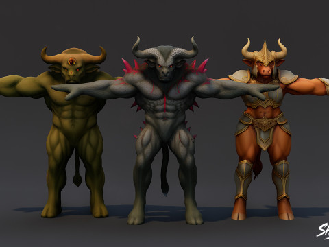 Paket T-Pose Minotaur Lengkap Model 3D