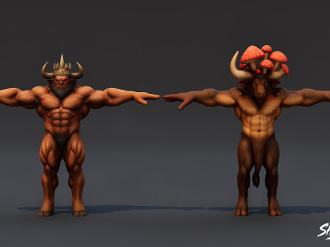 Paket T-Pose Minotaur Lengkap Model 3D