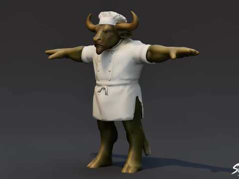 Chef Minotaur T-Pose 3D Model
