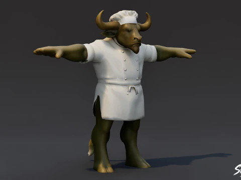 Chef Minotaur T-Pose 3D Model