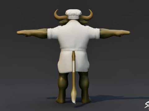 Chef Minotaur T-Pose 3D Model