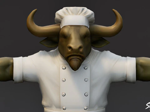 Chef Minotaur T-Pose 3D Model