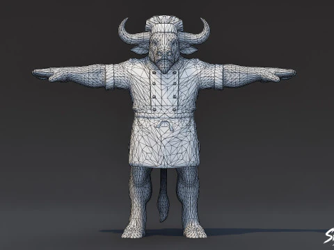 Chef Minotaur T-Pose 3D Model