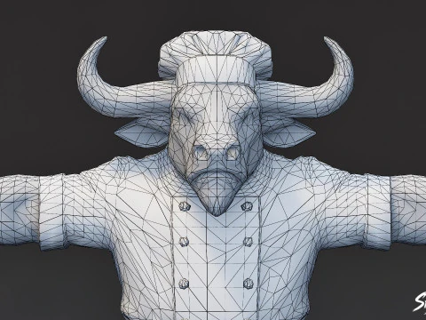Chef Minotaur T-Pose 3D Model