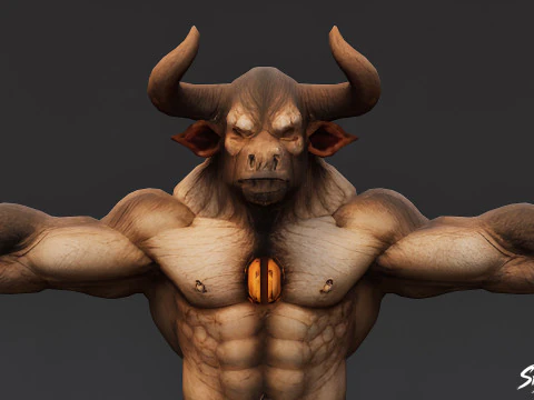 Corrupted Minotaur T-Pose 3D Model