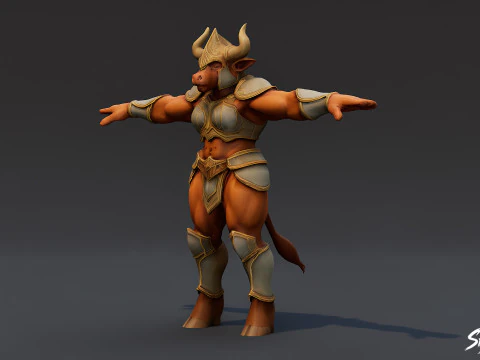 Жінка-Воїн Мінотавра Т-поза 3D Модель