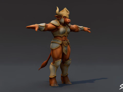 Жінка-Воїн Мінотавра Т-поза 3D Модель