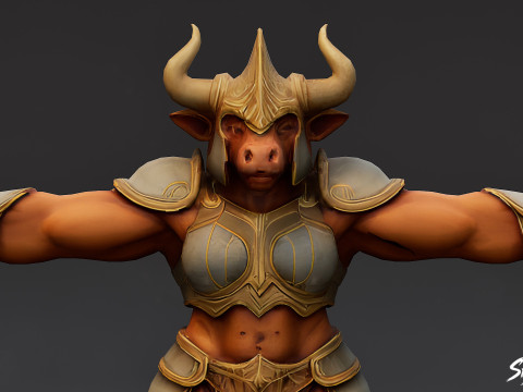 Жінка-Воїн Мінотавра Т-поза 3D Модель