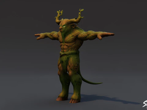 Forest Minotaur T-Pose 3D Model