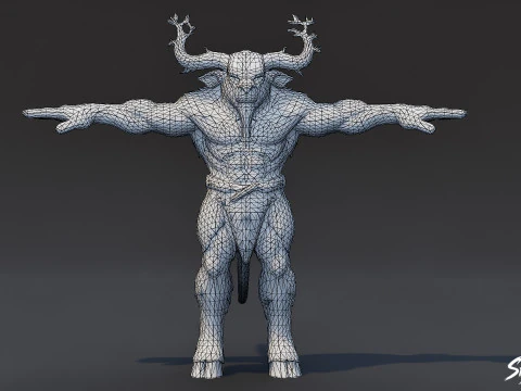 Forest Minotaur T-Pose 3D Model