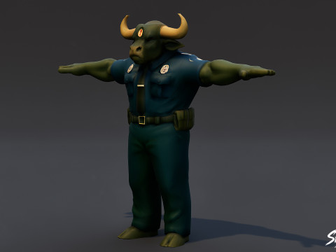 Полицейский Минотавр Т-поза 3D Модель