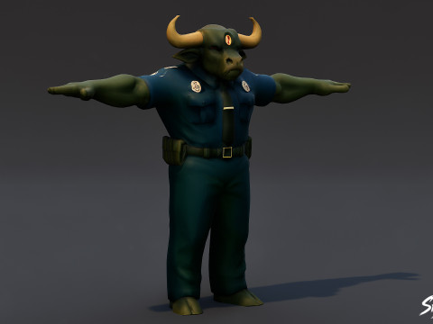 Полицейский Минотавр Т-поза 3D Модель
