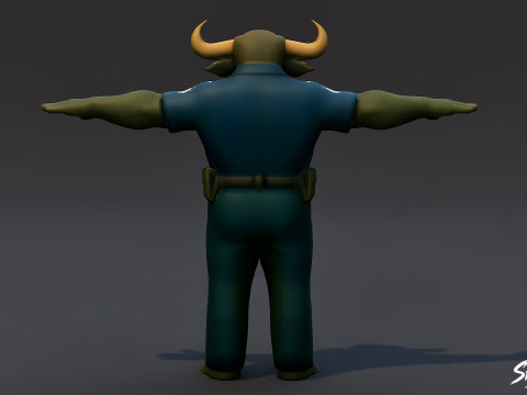 Полицейский Минотавр Т-поза 3D Модель