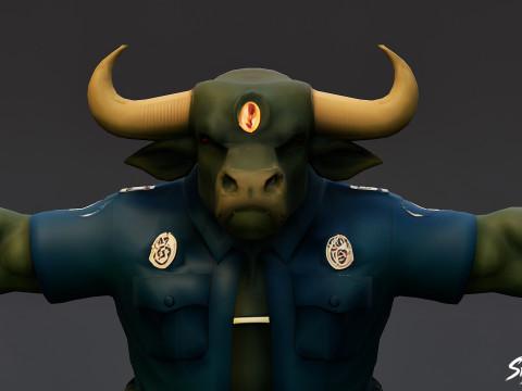 Полицейский Минотавр Т-поза 3D Модель