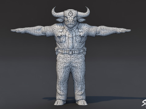 Полицейский Минотавр Т-поза 3D Модель