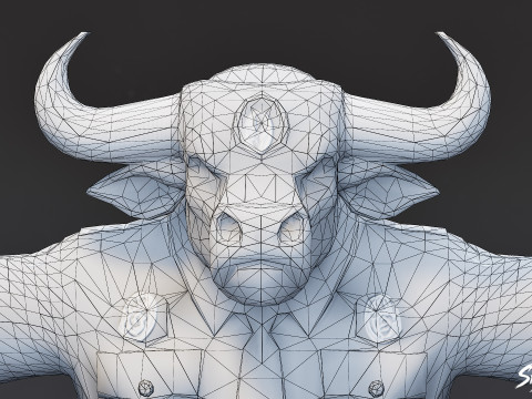 Полицейский Минотавр Т-поза 3D Модель