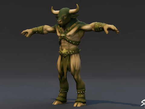Thin Minotaur T-Pose 3D Model