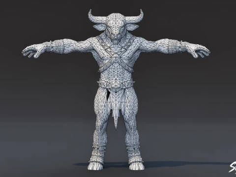 Thin Minotaur T-Pose 3D Model