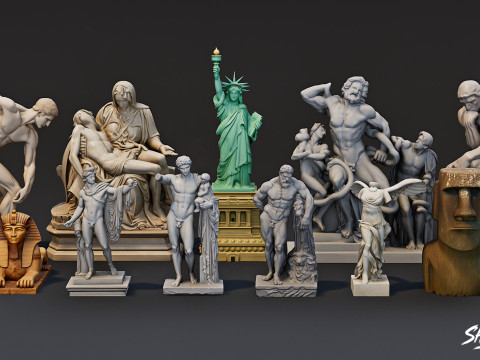 World Famous Statues Pack 3D Model