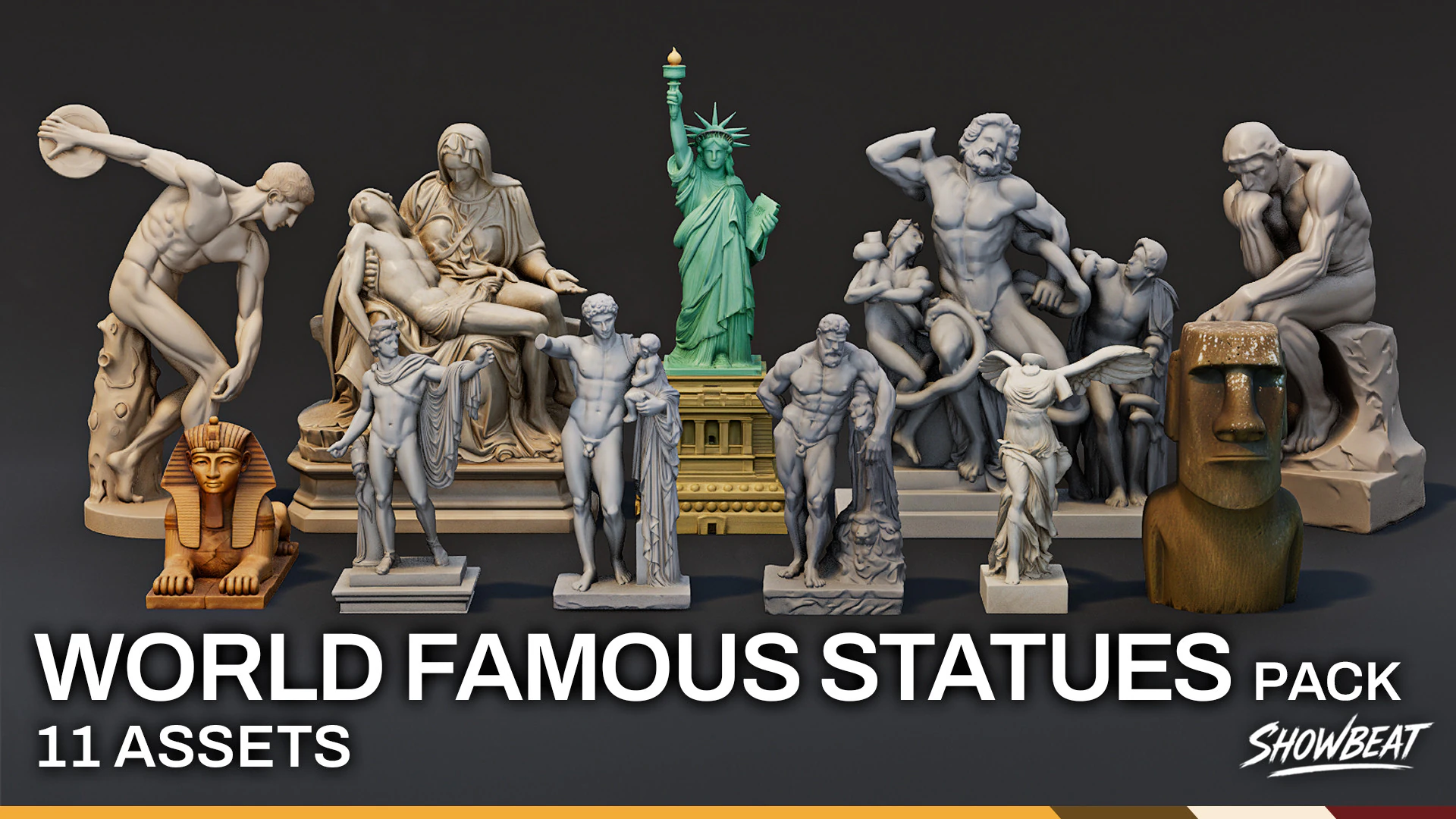 World Famous Statues Pack 3D Model .c4d .max .obj .3ds .fbx .stl .blend 