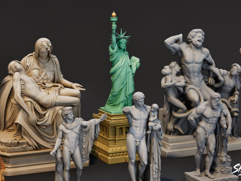 World Famous Statues Pack 3D Model