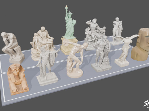 World Famous Statues Pack 3D Model