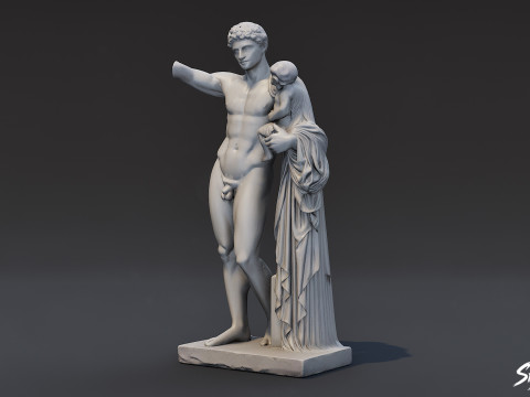Ancient Greek Sculpture Male with Infant 3D Model