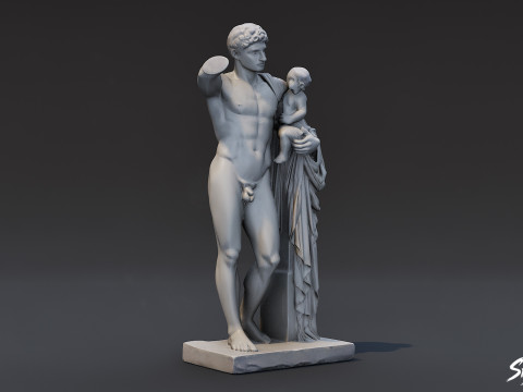 Ancient Greek Sculpture Male with Infant 3D Model