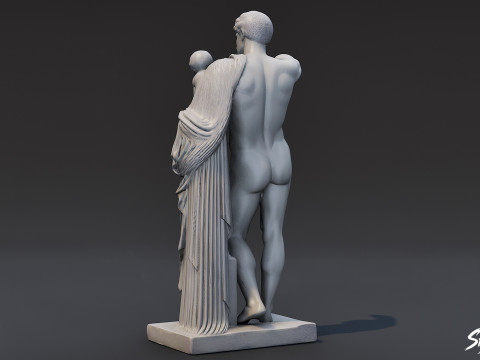 Ancient Greek Sculpture Male with Infant 3D Model
