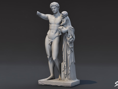 Ancient Greek Sculpture Male with Infant 3D Model
