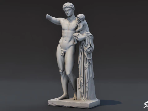 Ancient Greek Sculpture Male with Infant 3D Model