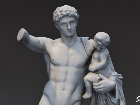 Ancient Greek Sculpture Male with Infant 3D Model