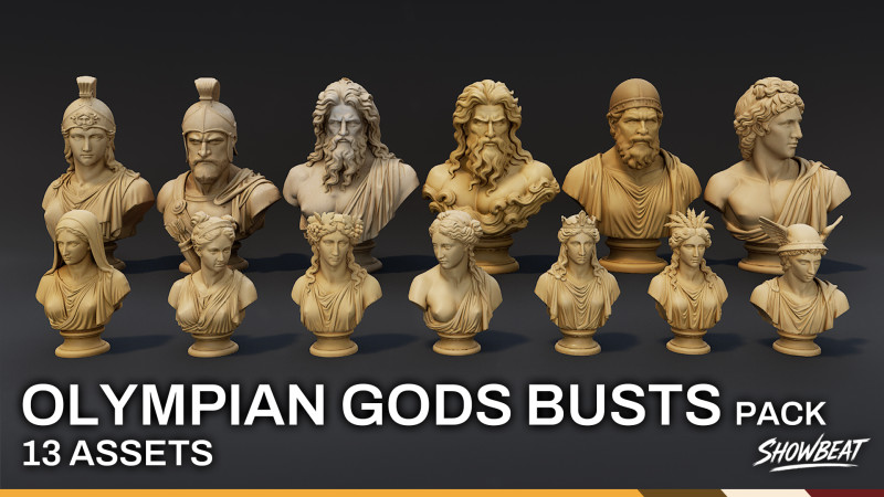 オリンピアンの神々胸像パック 3Dモデル .c4d .max .obj .3ds .fbx .stl .blend 