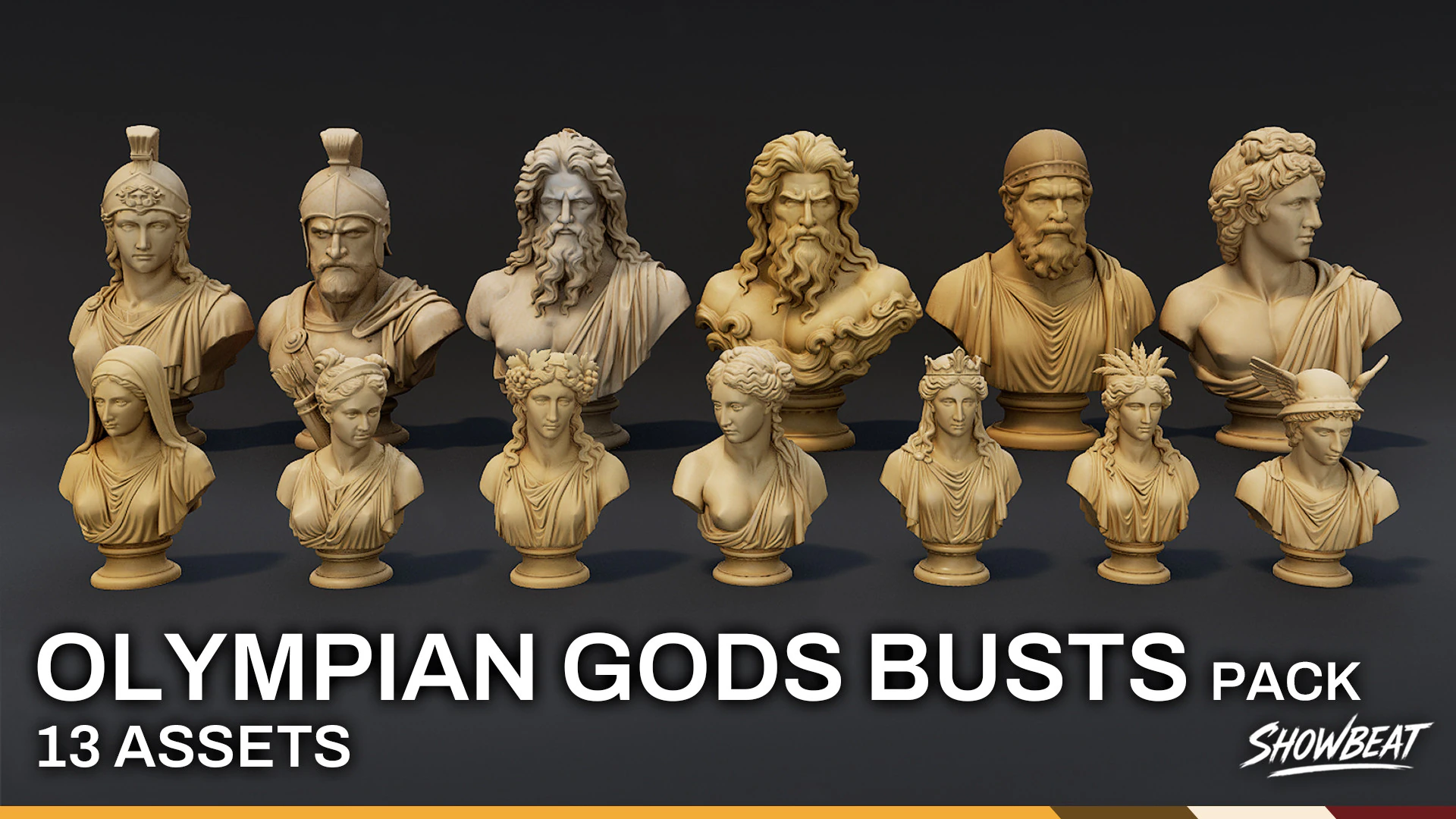 Olympian Gods Busts Pack 3D Model .c4d .max .obj .3ds .fbx .stl .blend 