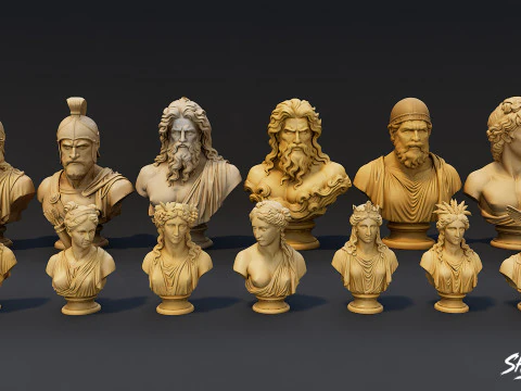 Olympian Gods Busts Pack 3D Model