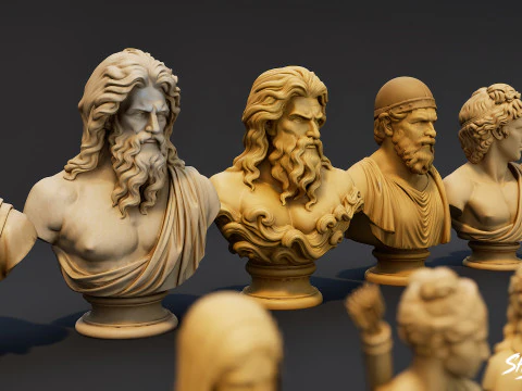 Olympian Gods Busts Pack 3D Model