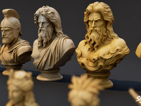 Olympian Gods Busts Pack 3D Model