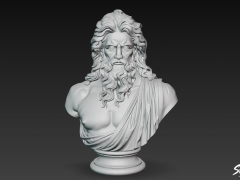 Greek God Zeus Bust 3D Model