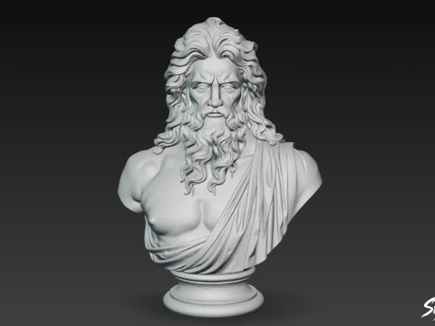 Greek God Zeus Bust 3D Model