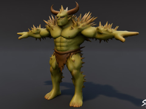 尖刺食人魔 T 字姿势包 3D 模型