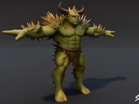 尖刺食人魔 T 字姿势包 3D 模型