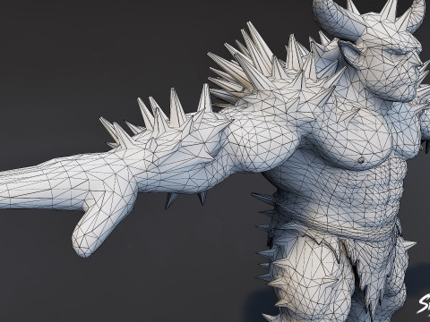 尖刺食人魔 T 字姿势包 3D 模型