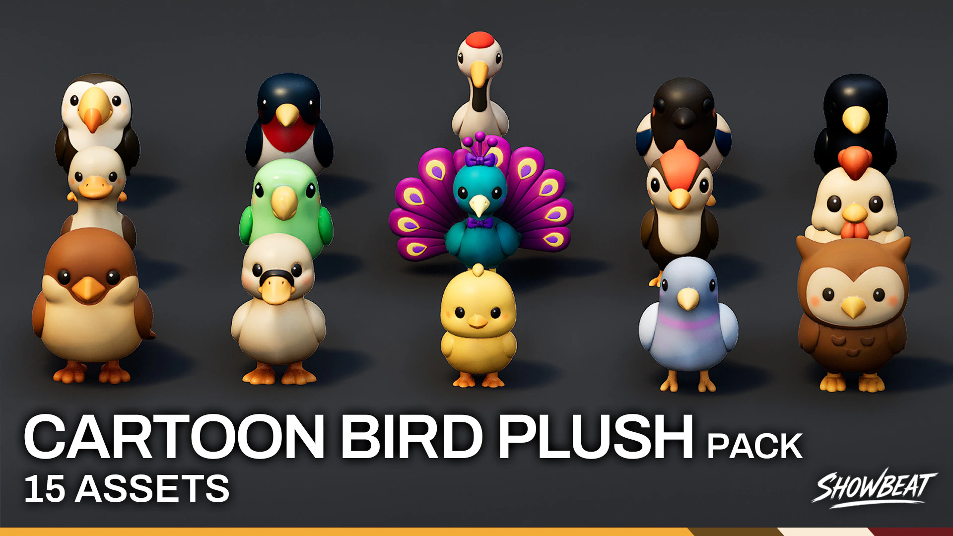 Cartoon Bird Plush Pack 3D Model .c4d .max .obj .3ds .fbx .stl .blend 